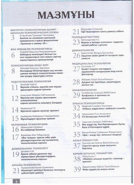 Педагог-психологтың журналға жарияланған мақалалары