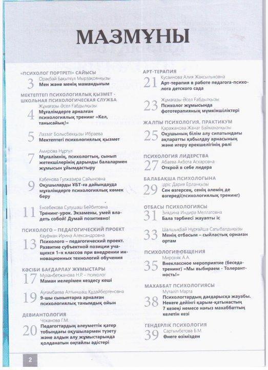 Педагог-психологтың журналға жарияланған мақалалары