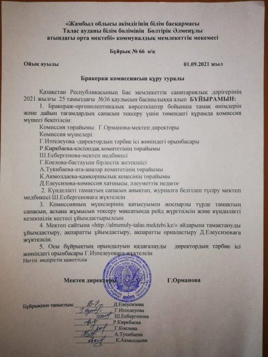 Бракераж комиссиясын құру туралы
